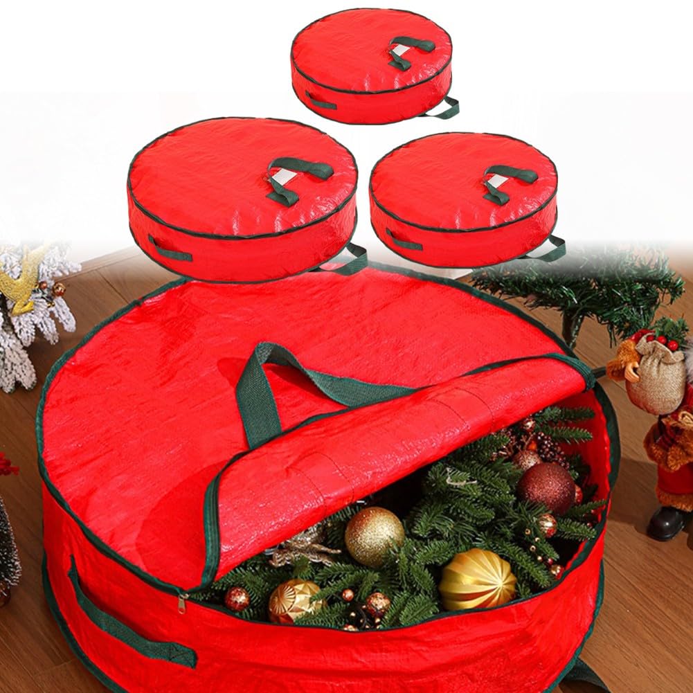 Bolsa de almacenamiento grande para coronas de Navidad, material de lona resistente con cremallera, contenedor protector resistente para coronas
