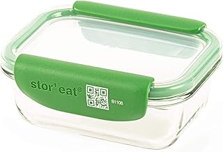Mastrad Connectée Stor'Eat – Borosilicate Glass – Microwave, Refrigerator, Freezer and Dishwasher Safe – 370 ml – Green – BPA Free
