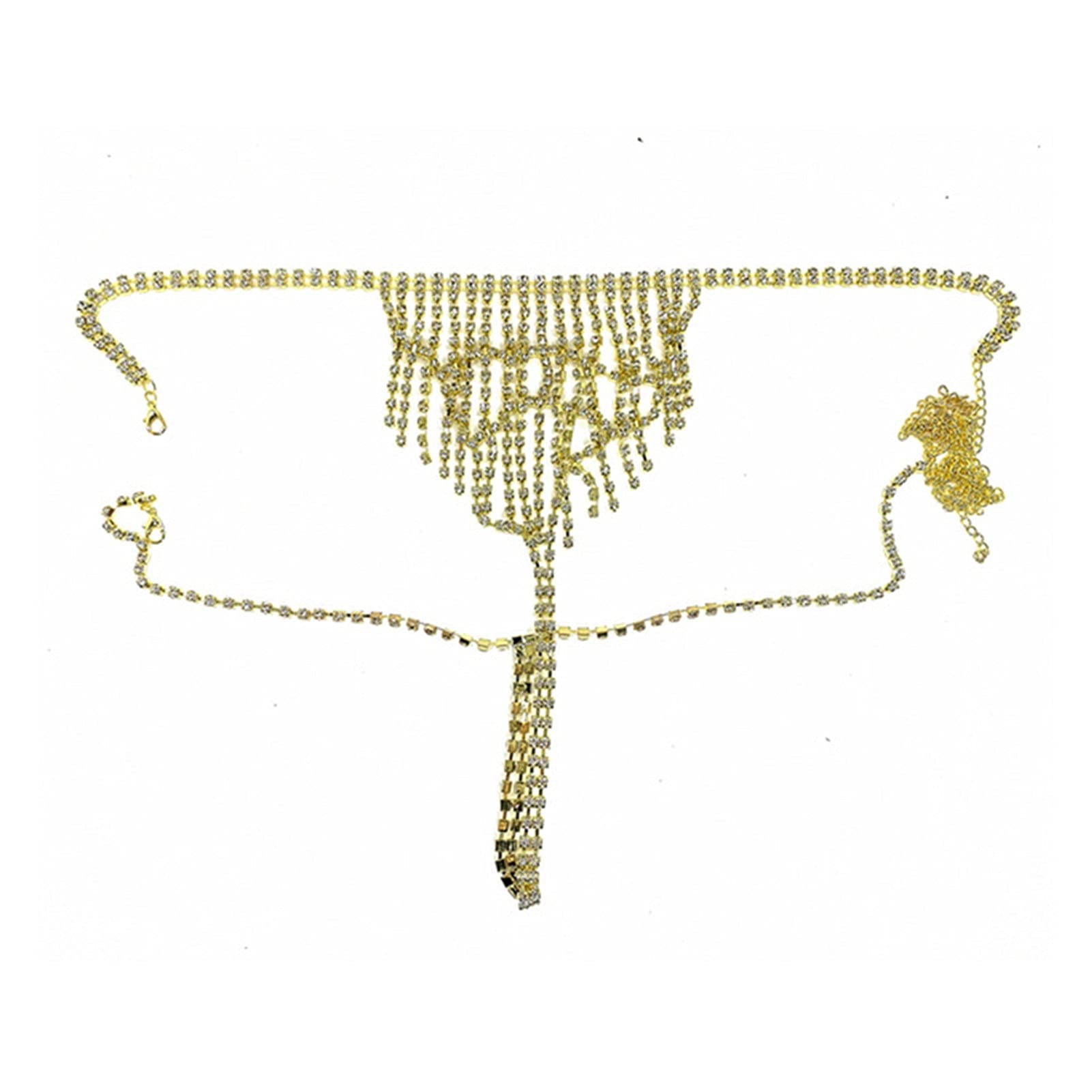 Body Chain Damen Kette - Goldfarbene einfache Strandkette mit Kreuzband für Taille und Bauch - Schwarze Harnaskette - Edler Schmuck für Damen - Accessoires
