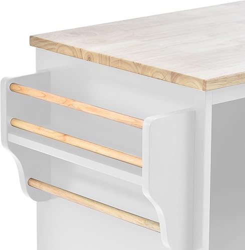 Miniatura 9 de P PURLOVE Carrito de isla de cocina con escritorio de madera y armario de almacenamiento, isla de cocina con ruedas con estantes ajustables, 2