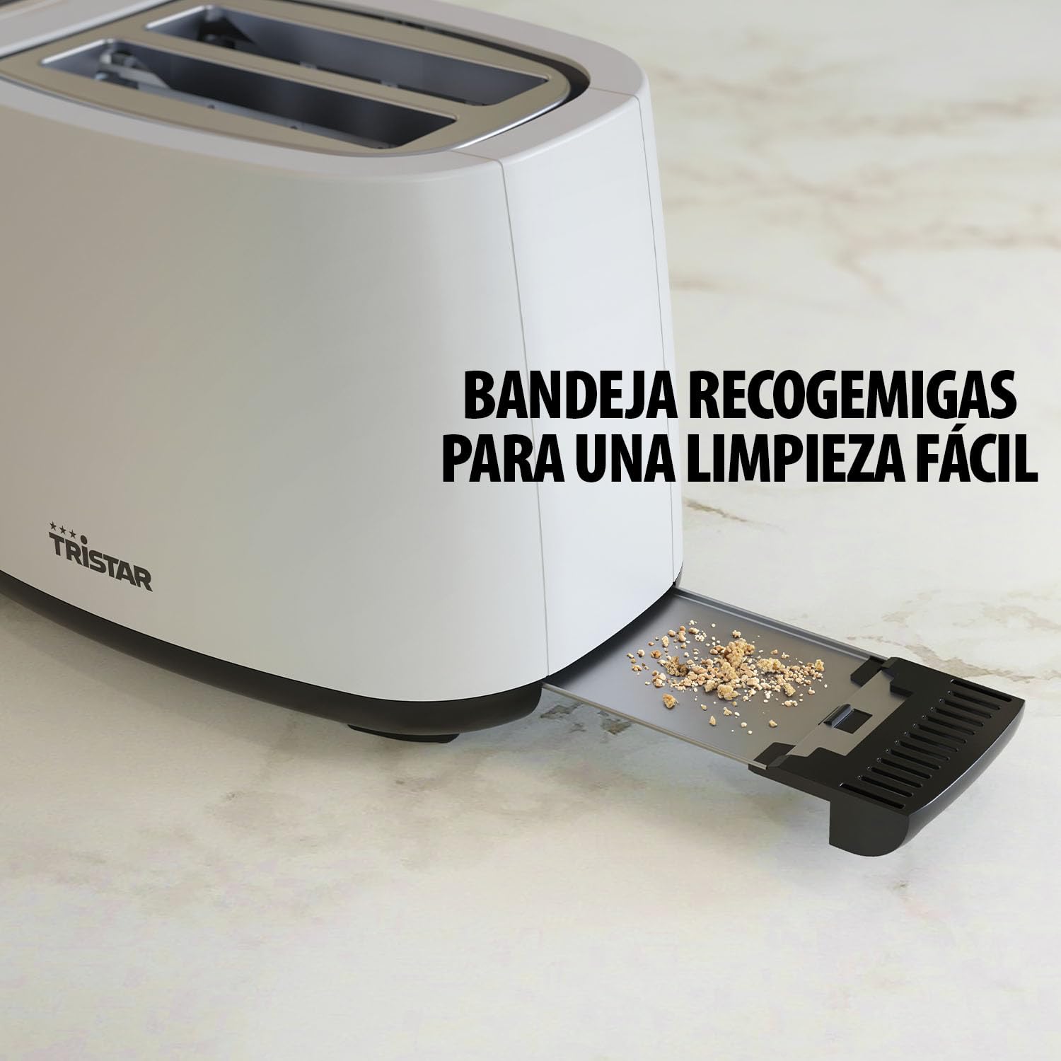 Tristar Tostadora, 2 ranuras, 7 niveles de tostado, accesorio para panecillos, funciones de descongelación, elevación, centrado y desconexión, blanco, BR-1055
