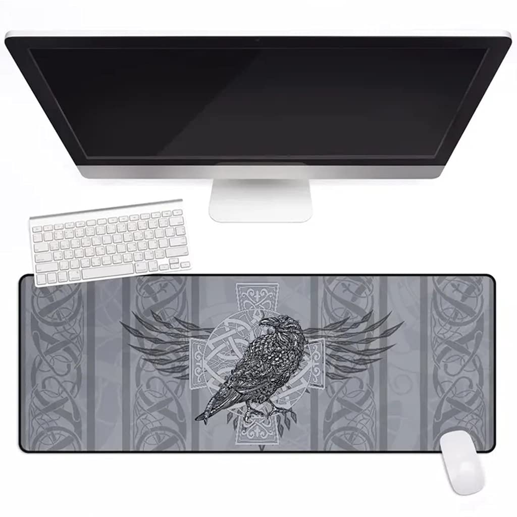 Tapis de souris bureau viking grand format corbeau d'Odin celtique 80x40