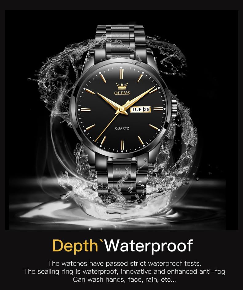 OLEVS Watches for Men Business Dress Diamond Analog Quartz Big Face Luxury Classic Stainless Steel Waterproof Luminous Two Tone Wristwatch - Image 9