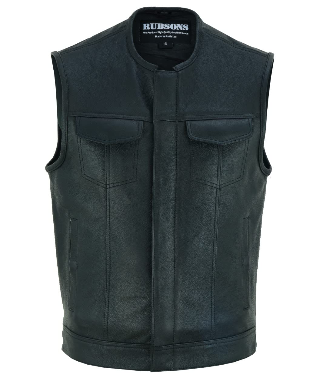 SOA Collarless Leather Biker Club Style Vest