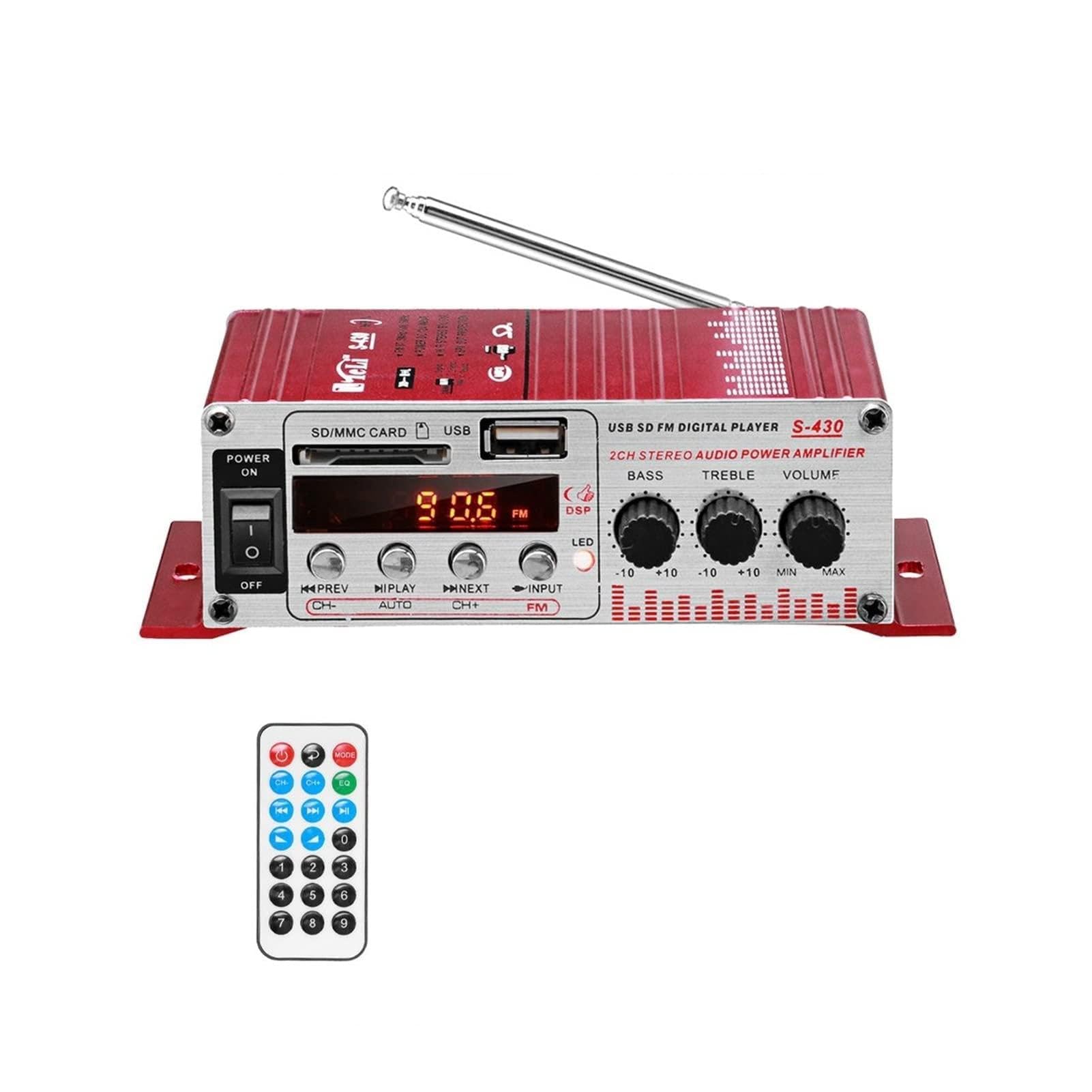 Amplificatore Audio, S430 600W 2CH. Auto HiFi. Amplificatore audio Lcd. Display Classe D Power amplificador Radio Car Home Altoparlante FM USB SD.(Rot)