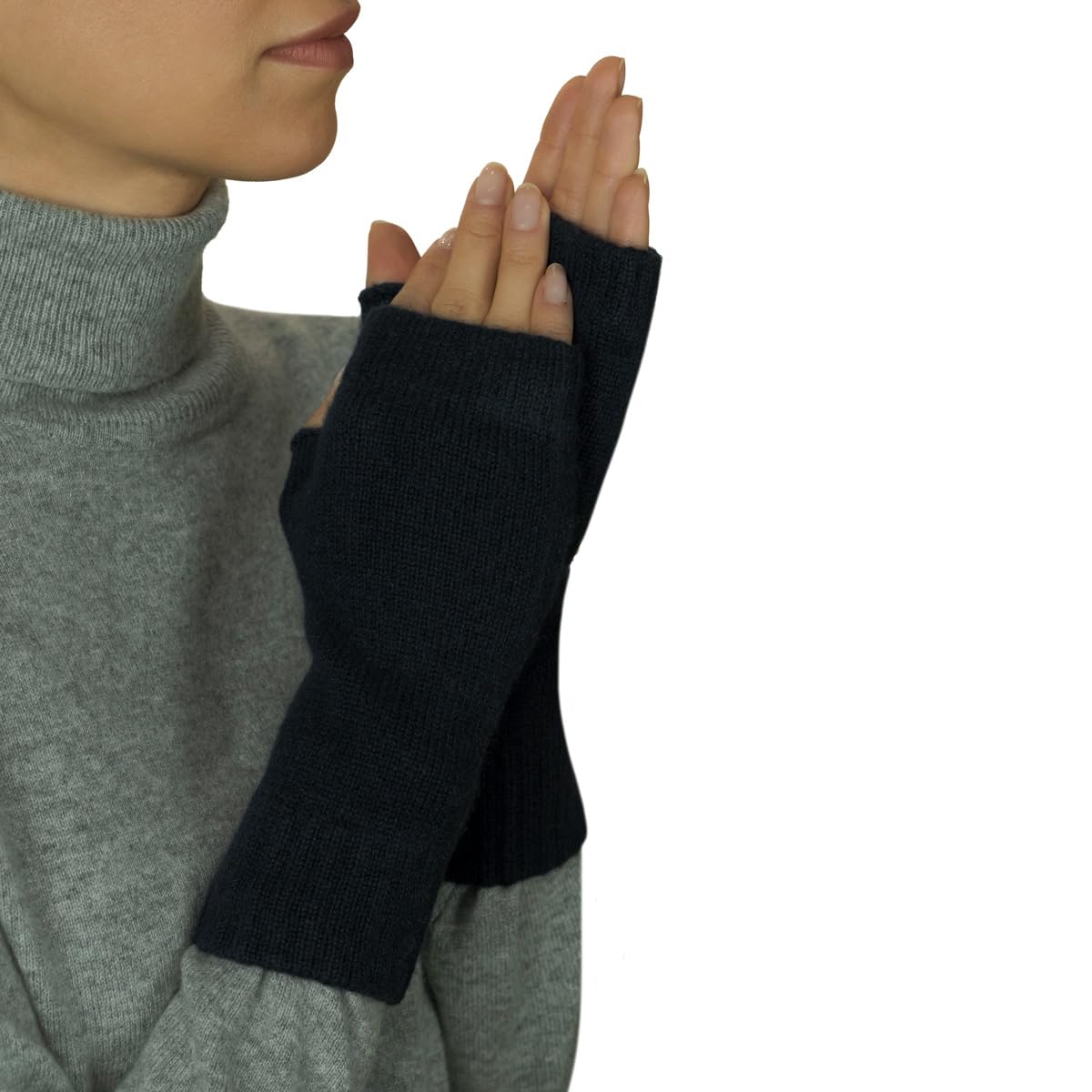 Lona Scott Women’s Cashmere Fingerless Gloves, Cashmere Mittens, Black
