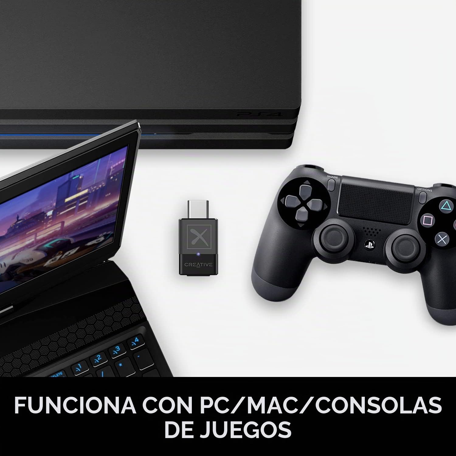 Creative BT-W3X Transmisor de Audio Smart Bluetooth 5.3 con aptX HD, Audio de Alta definición de 24 bits/48 kHz, función de Cambio de Dispositivo, Funciona con PC/Mac/Consolas de Juegos