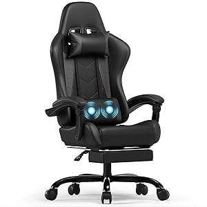 Devoko Silla Gaming con Masajeador, Silla Oficina con Reposapiés, Silla Juego de Carreras con una Carga de 150 kg, Respaldo Ajustable Alto Silla Ergonomica de Juegos Reclinable 90-135° (Negro)