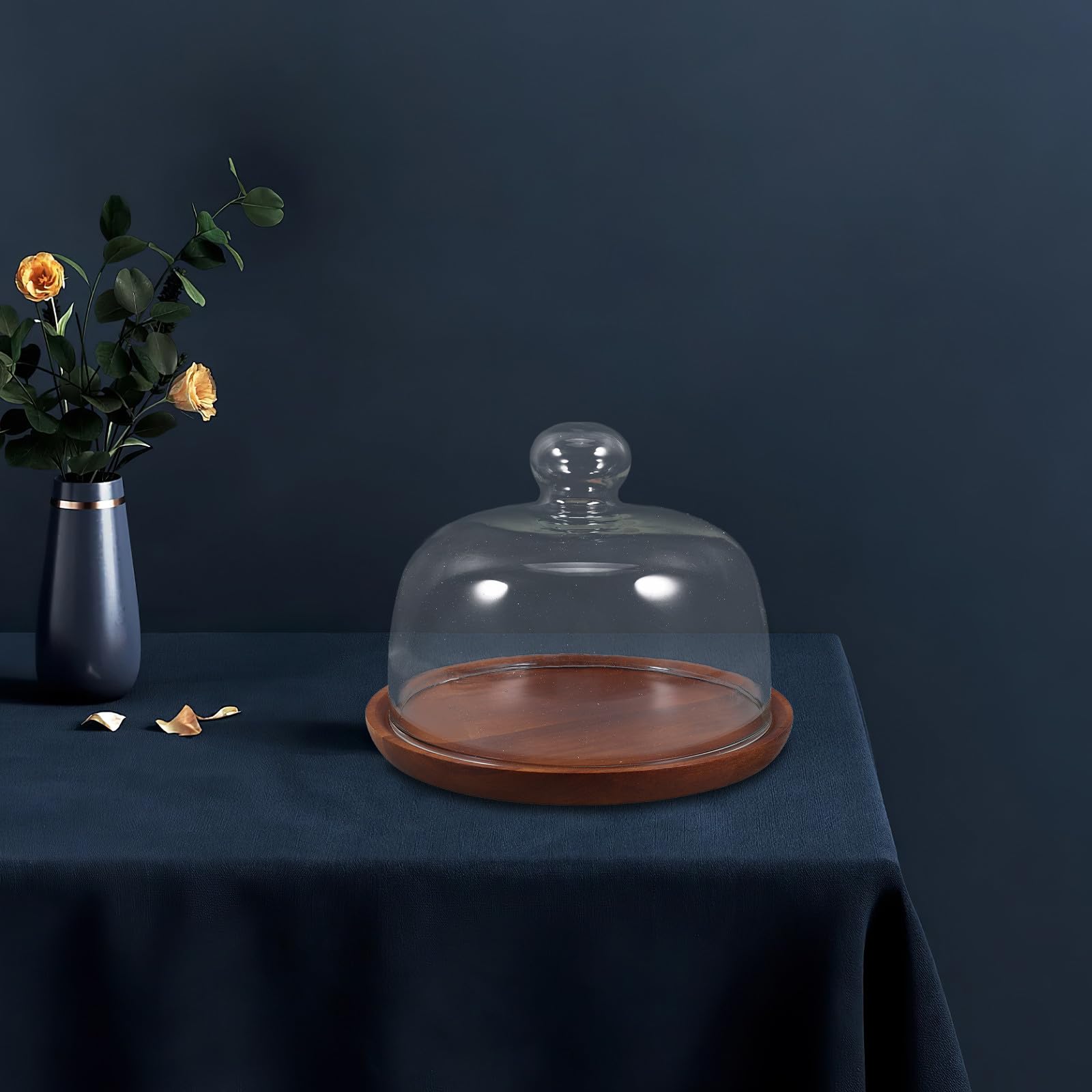 Gadpiparty Cúpula de Vidrio para Exhibir Pasteles y Galletas Bandeja de Madera Diseño Elegante para Bodas y Fiestas