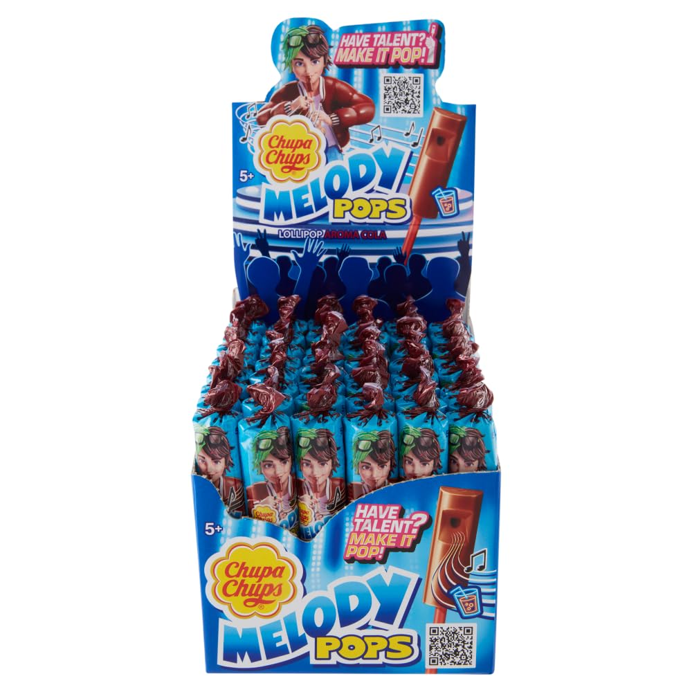 Chupa Chups Melody Pops, Lollipop Fischietto, Gusto Cola, Confezione da 48 Lecca Lecca Monoporzioni, da Condividere con Amici o da portare sempre con te