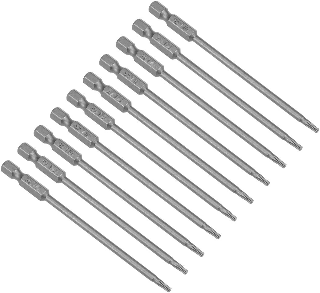 uxcell 10 Pcs T10 Magnetic Torx Screwdriver Bits, 1/4 Inch Hex Shank 3.93-inch Length S2 Power Tool
