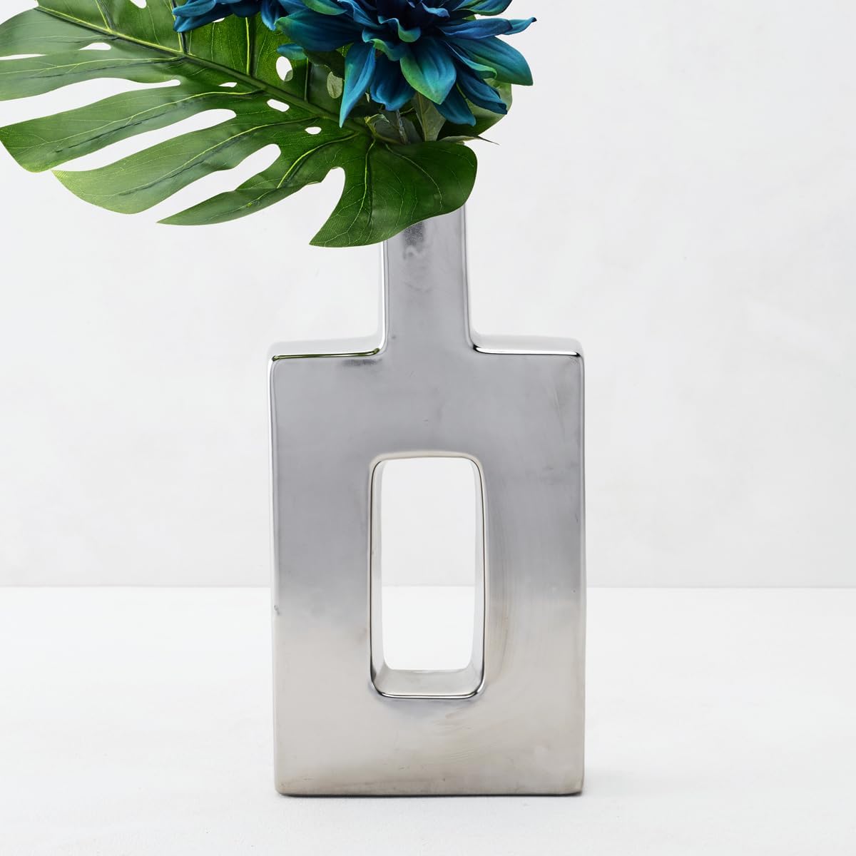Z Gallerie Miami Vase, Modern Ceramic Flower Vase for Elegant Home Decor, Designed for Decorative Flowers & Foliage, Perfect for Living Room, Dining Room & Bedroom, Silver, 8.75″ W x 3.2″ D x 18.5″ H