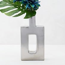Z Gallerie Miami Vase, Modern Ceramic Flower Vase for Elegant Home Decor, Designed for Decorative Flowers & Foliage, Living Room, Dining Room & Bedroom, Silver, 8.75" W x 3.2" D x 18.5" H