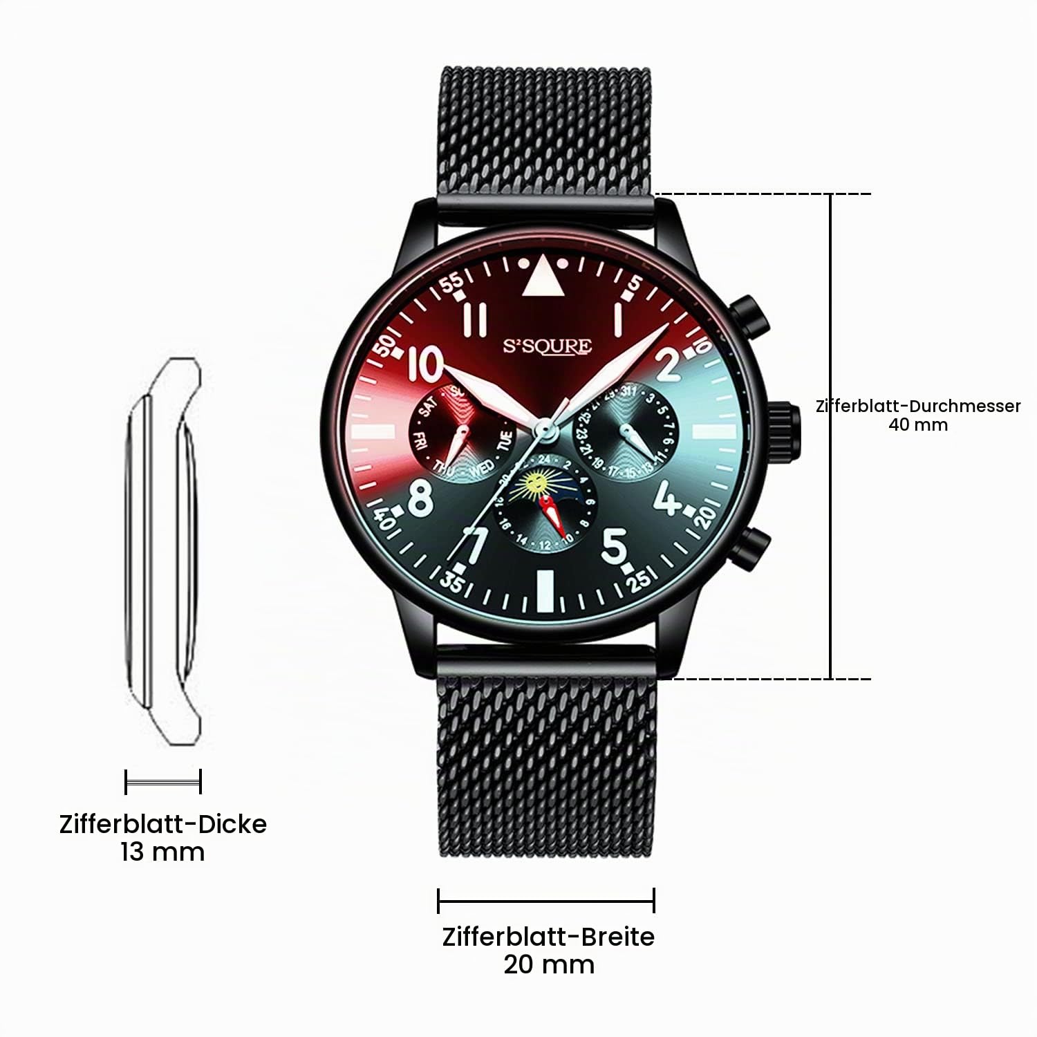 Gute Herrenuhr, automatische mechanische Armbanduhr, schwarz analog, Datum, Edelstahl. S-Armband, Sportuhren, Geschenk