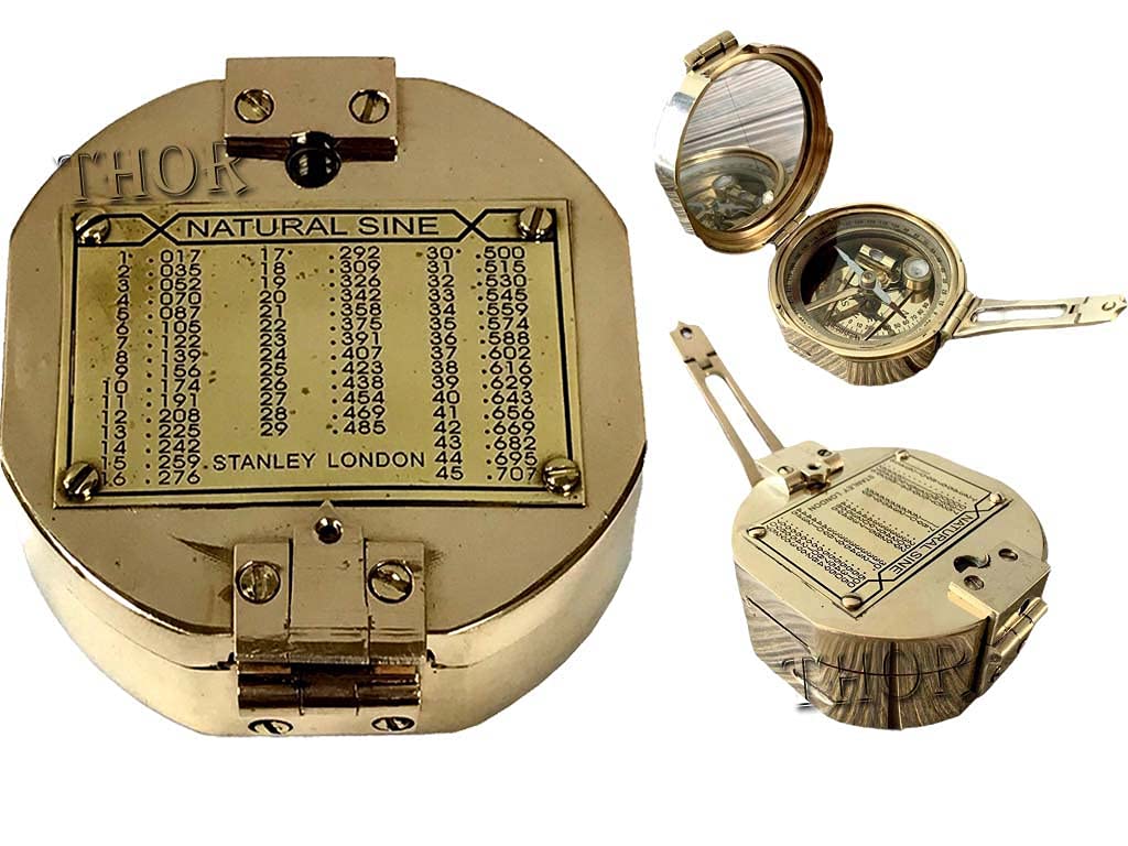 THOR INSTRUMENTS Brunton-Kompass aus Messing, mit Holzbox, magnetisch, zum Wandern, maritim, nautisches Geschenk