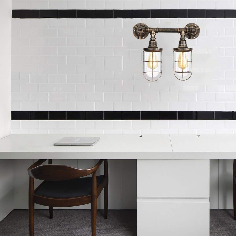 Sala de Estar Decoración Simple Industrial Retro Granja Loft Restaurante Dormitorio Mesita de Noche Comedor Metal Forjado Hierro Steampunk Aplique de Pared Rural Tubería de Agua Lámpara de Pared para