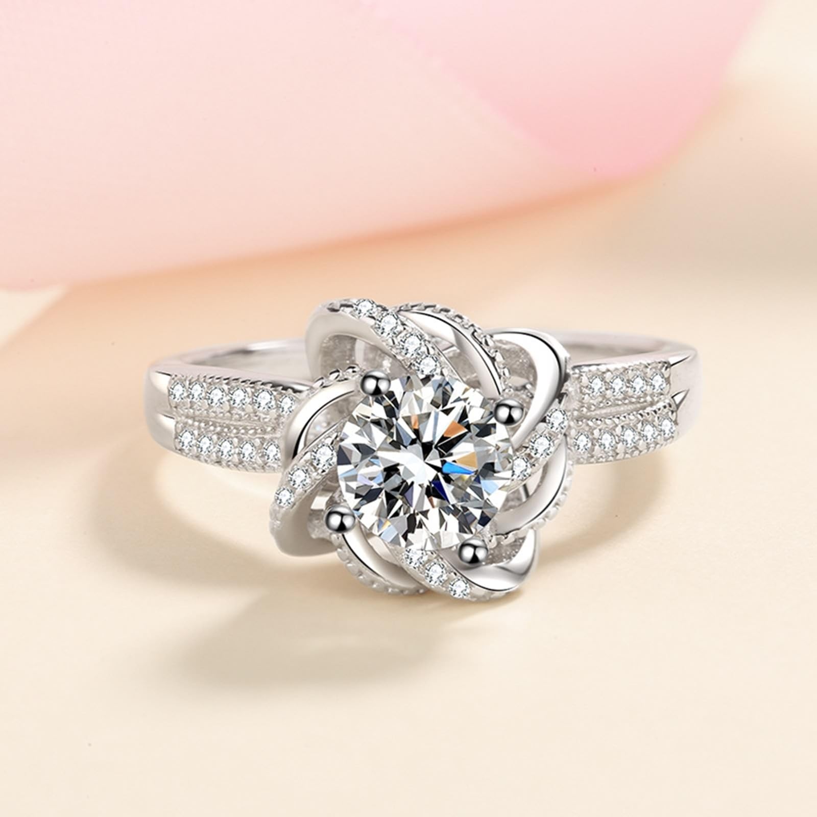 Pierścionek ze srebra próby 925, metalowy pierścionek Moissanite Flower Ring Prezent urodzinowy
