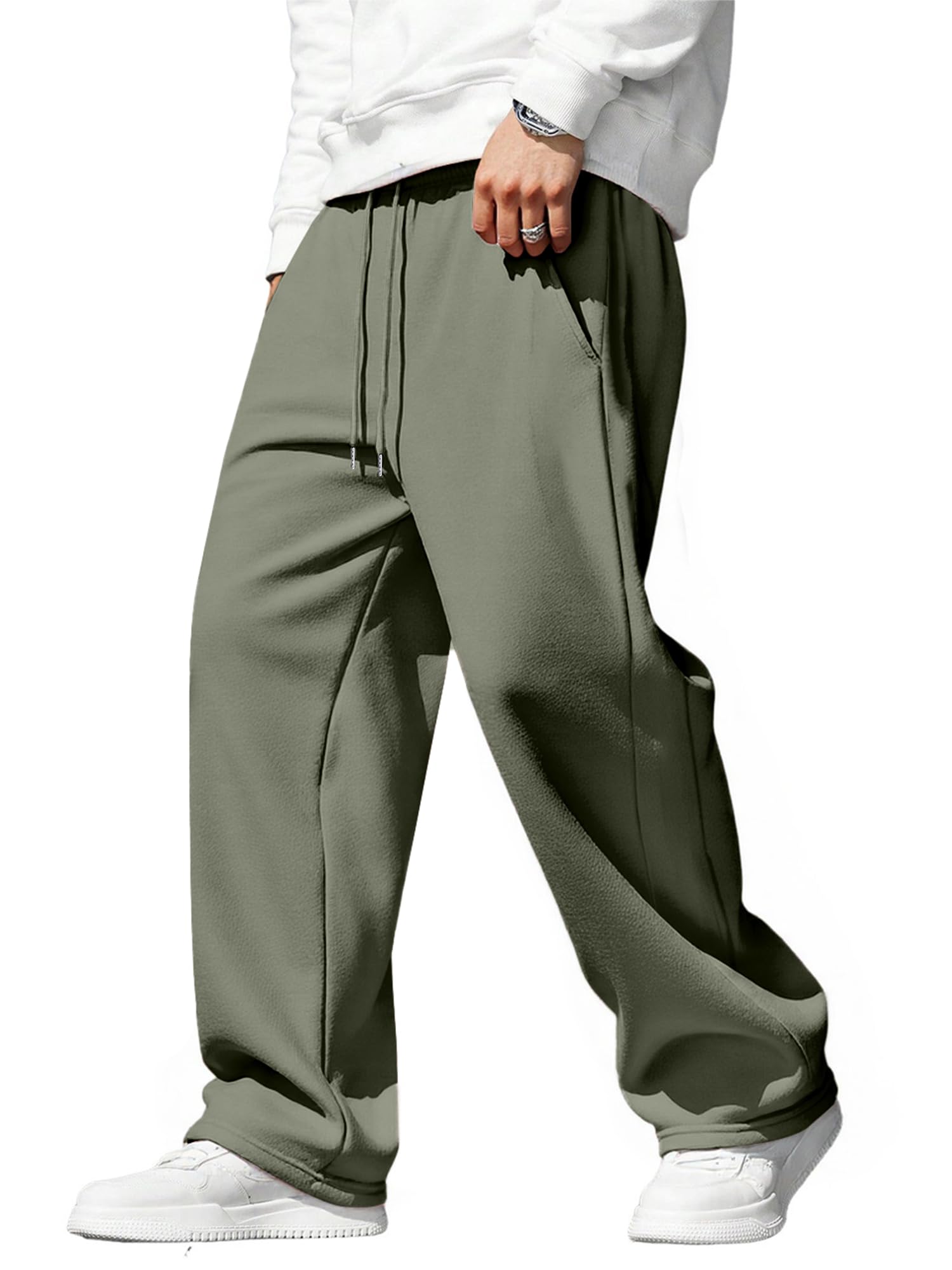 JMIERR Jogginghose Herren Baggy Einfarbig Hosen Weites Bein Sweatpants Lang Trainingshose Loose Fit Bequeme Y2k Streetwear Freizeit mit Taschen