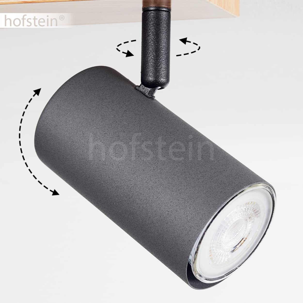 Plafonnier Javel, lampe de plafond moderne en métal imitation bois/marron/gris, luminaire moderne avec spots orientables, 6 flammes, 6 x GU10, sans ampoules