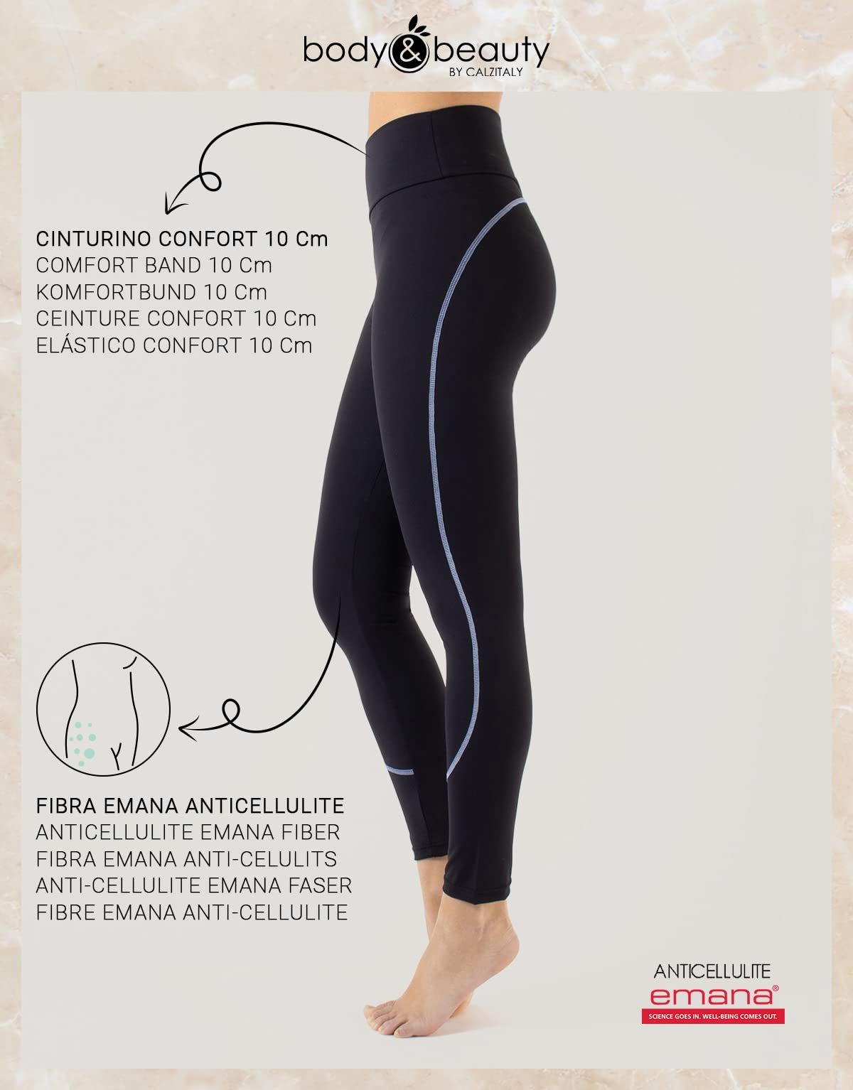 BODY&BEAUTY Leggings Sportivi Anticellulite, Leggings Fitness, Trattamento Rassodante Elasticizzati | Nero/Rosa, Nero/Azzurro | XS, S, M, L, XL | Made in Italy
