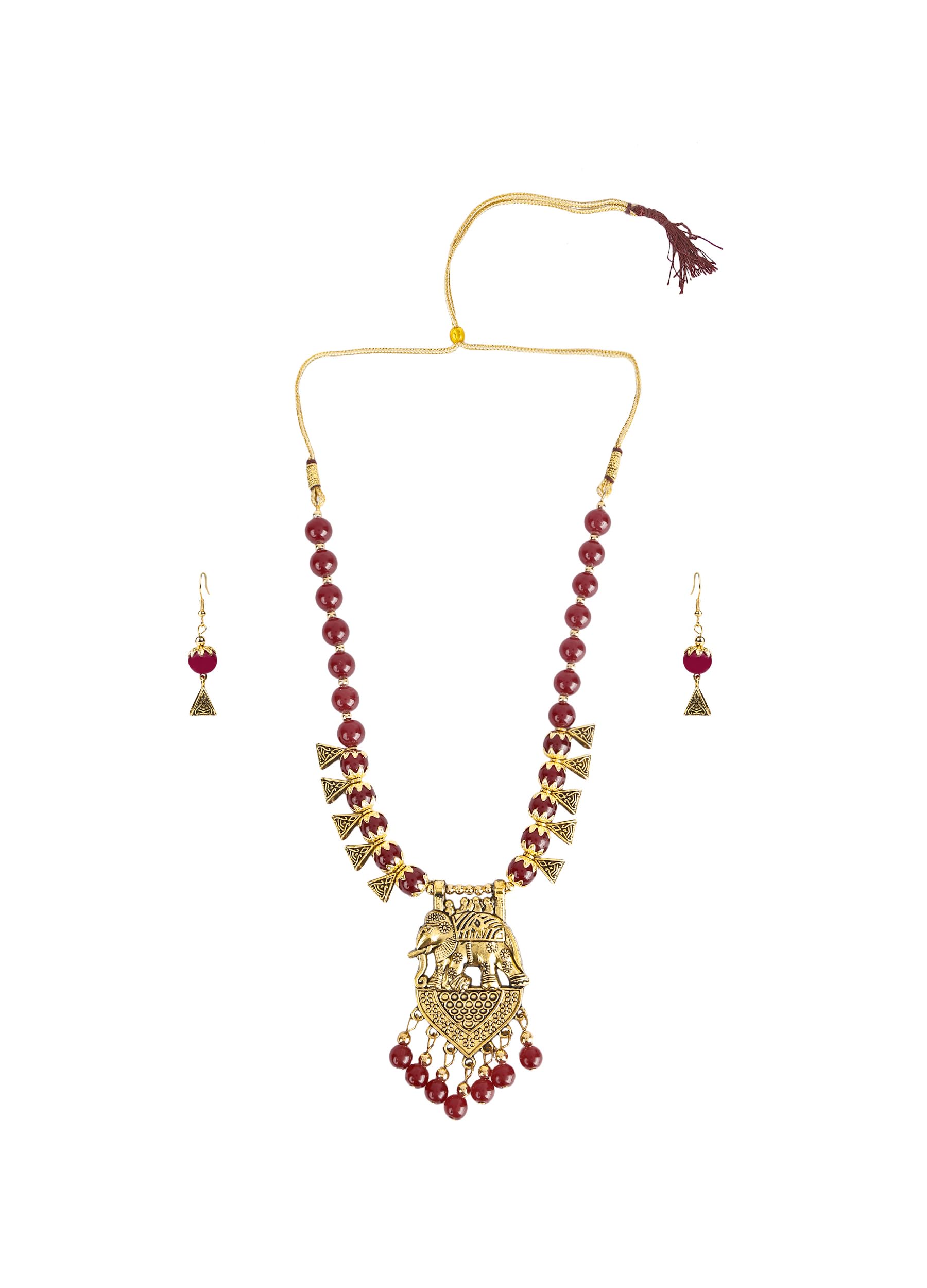 Foxy Trend Alloy Gold-plated Maroon Jewellery Set (Pack of 3)_BZ_Elephant Maroon