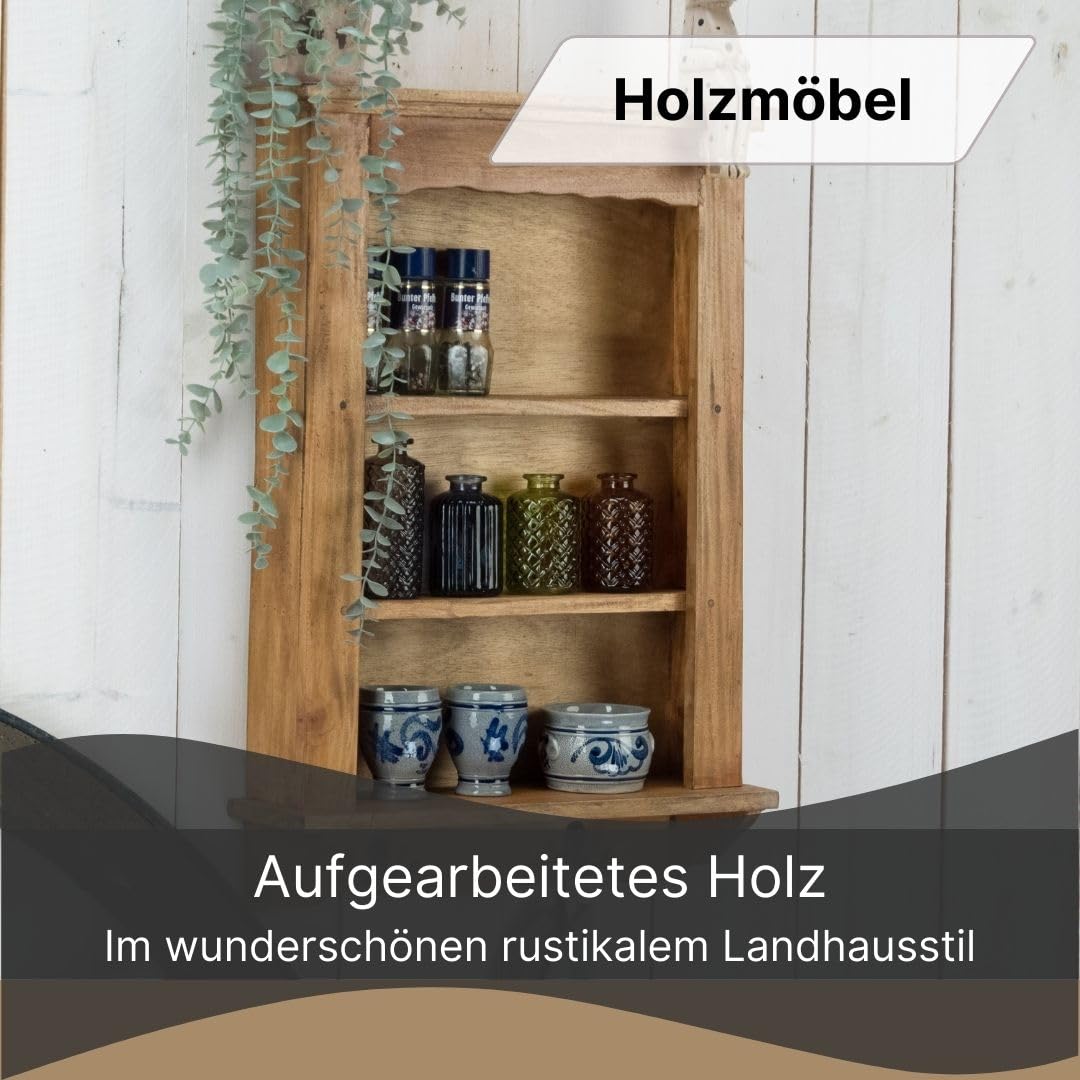 DESIGN DELIGHTS WANDREGAL Country | Mahagoni Holz, 3 Etagen, 68 cm, mit Haken | Wandschrank, Küchenregal, Hängeregal, Holzregal