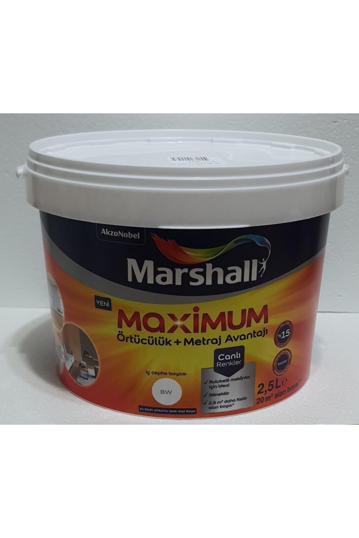 Marshall Maximum Silikonlu İpek Mat İç Cephe Boyası, Beyaz, 2,5L