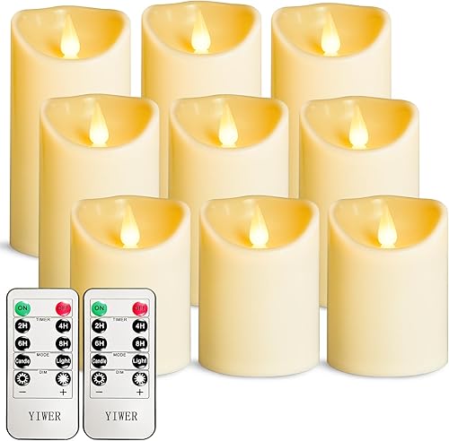 Miniatura 11 de Juego de velas sin llama de plástico YIWER, a batería, impermeables, 18 unidades: velas con cuerpo de cera marfil parpadeante, incluye