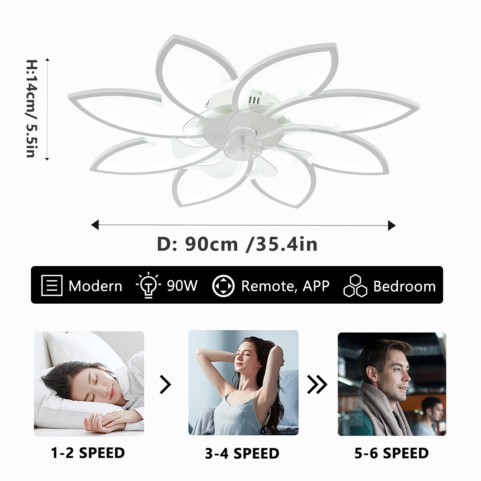 90cm Bedroom Ceiling Fan With Light, White Dc Ceiling Fan - View #7