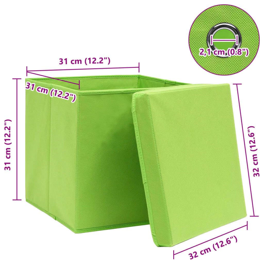 Scatole portaoggetti con coperchio, verde, 32 x 32 x 32 cm, in tessuto non tessuto, pieghevoli, 4 pezzi, per armadio, scaffale, bagno, ufficio, impilabili