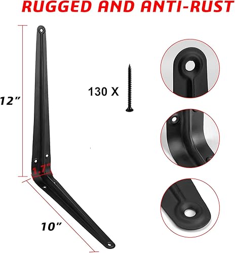 Miniatura 12 de 20 soportes de estante de 8 pulgadas, soporte flotante de acero negro resistente, soportes en L para estantes, soportes decorativos de montaje