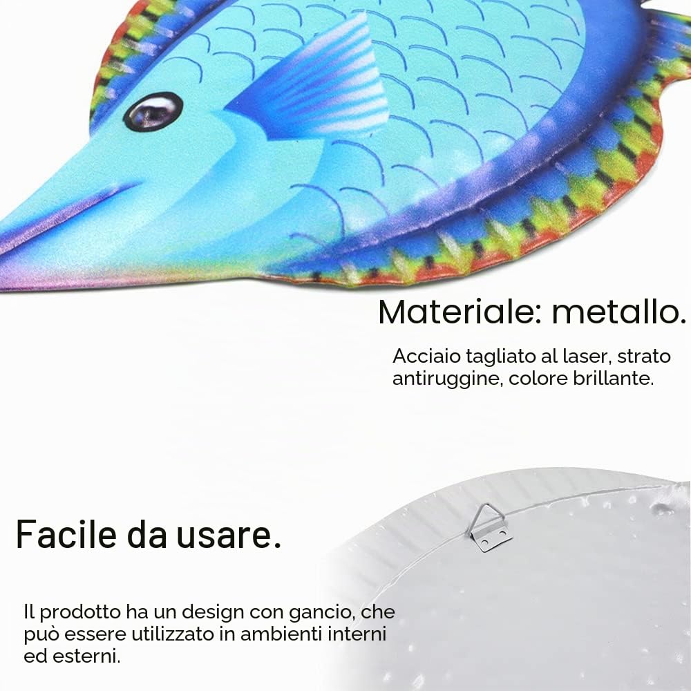 Haohai Decorazione da parete oceano, in metallo, pesci tropicali, 2 pezzi (arancione, blu)