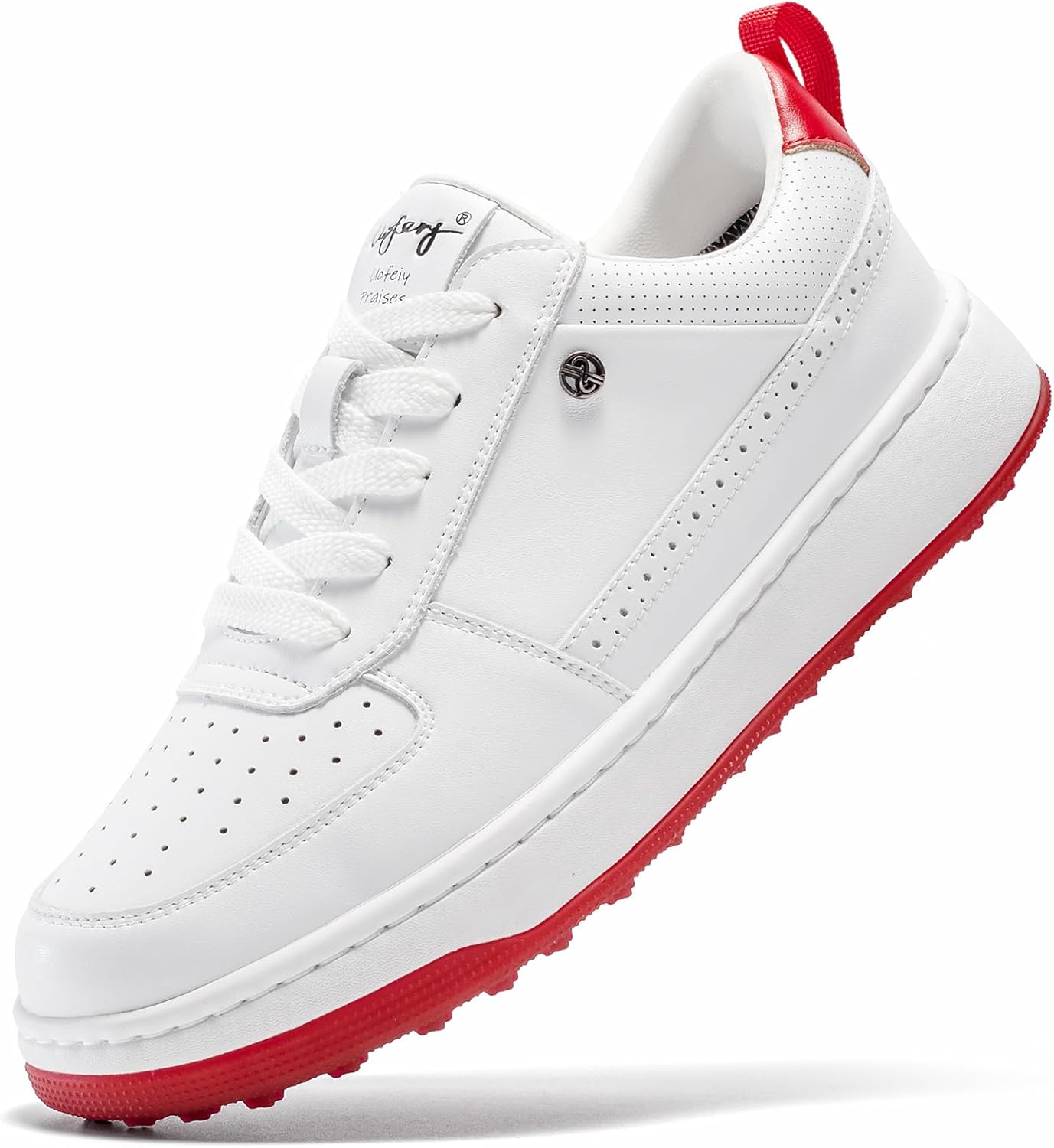 UOFEIY Men's Golf Shoes Spikeless, Water-Resistant Leather Upper, Comfortable Walking Cushion, Rubber Traction Outsole, Breathable Perforated Design, Golf Sneakers