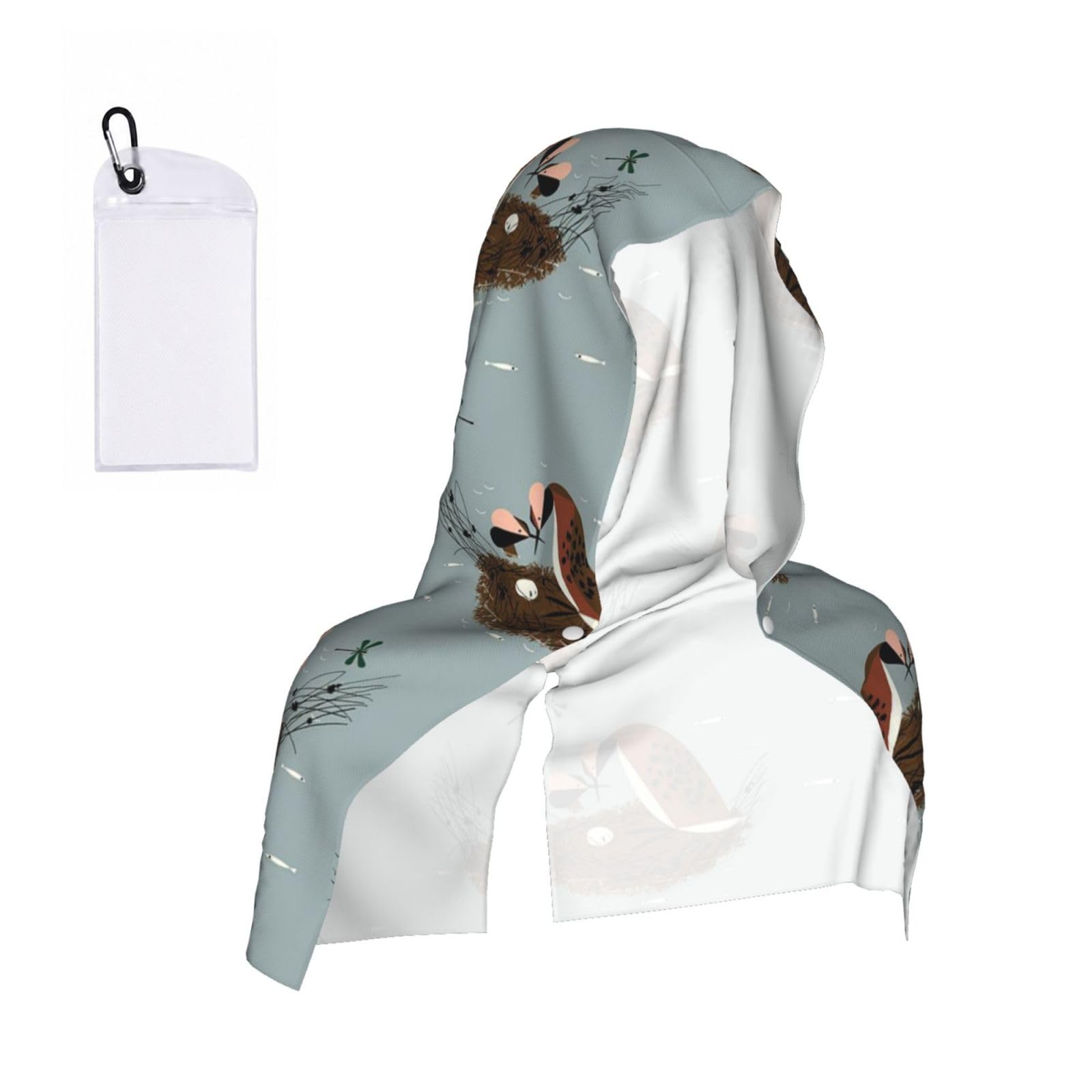 Esnaiuvcd Black Bird Dragonfly Pattern Print Multifunctional Cooling Hoodie Bandana Portable Sweat Absorbing Design For Beach Workouts Exercise Heat Relief Accessories