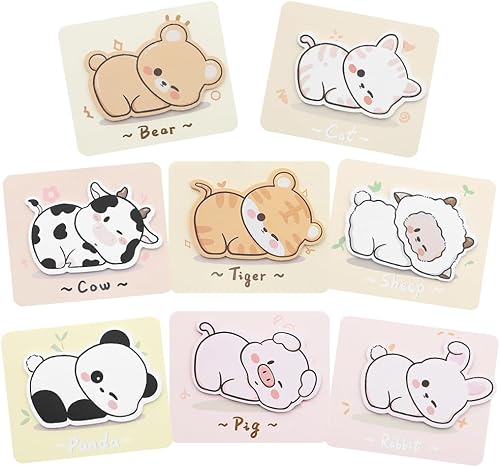 Paquete de 8 notas adhesivas de animales lindos, con forma de animales de dibujos animados, bloc de notas autoadhesivas, bloc de notas de mensaje,