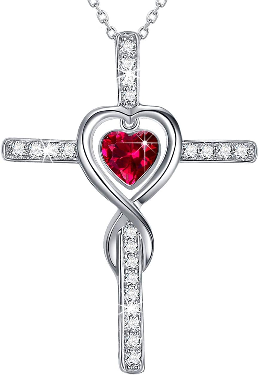 Love Infinity Necklace for Women Birthday Gifts Wife Mom June July Birthstones Ruby Pearl Jewelry 925 Sterling Silver