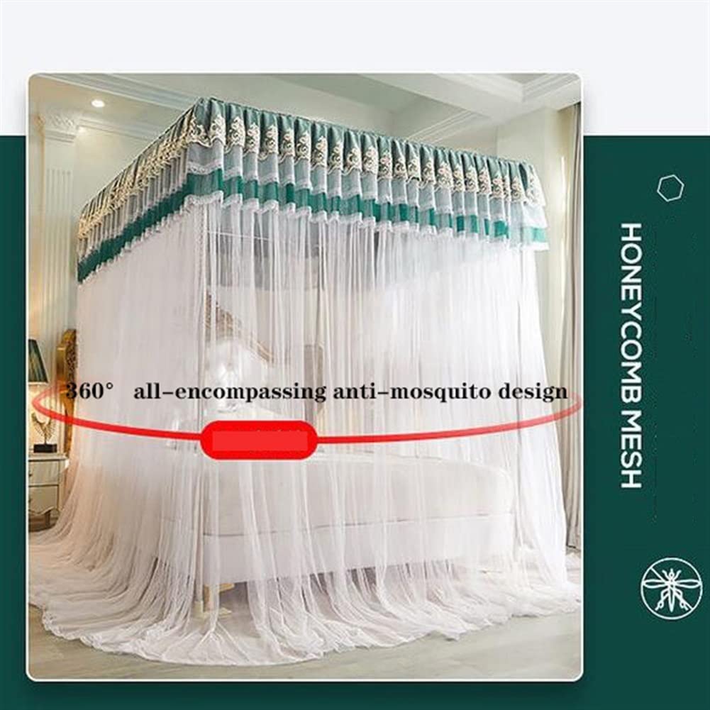 Cortina de Cama con Dosel de 4 Esquinas, Cortina de Cama con Dosel de Encaje Bordado de Princesa con Volantes, Cortina con Dosel para Cama para Adultos y Adultos, mosquitera de Malla transpa