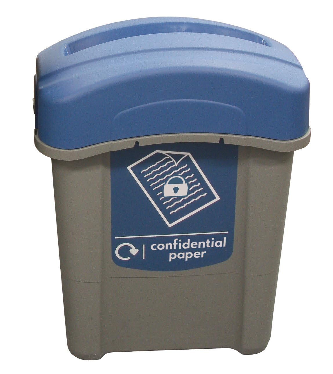 Eco Nexus 60 Lockable Confidential Paper Recycling Bin (Grey, Blue Sticker) – 60-Litre Secure Waste Bin for Confidential Documents with Keyed Lock