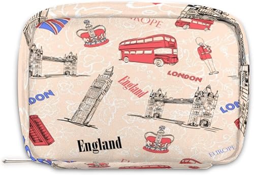 Pardick Bolsa de maquillaje con símbolos de Londres de Inglaterra, bolsa de maquillaje para bolso, bolsa de cosméticos de viaje, pequeña bolsa de