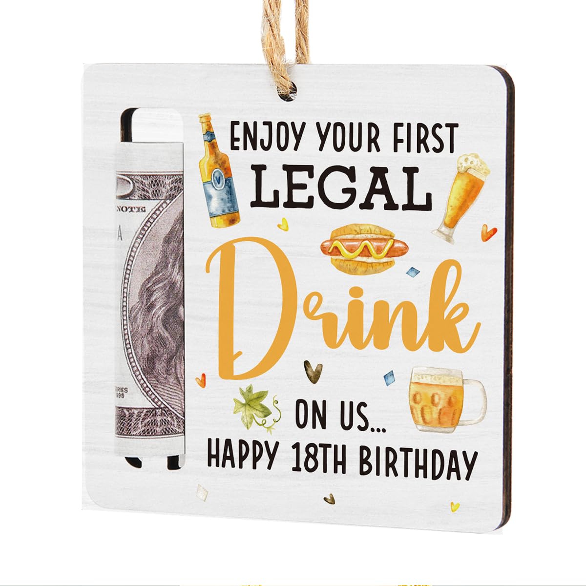 WINGTECA 18th Birthday Money Holder for Cash Gift First Legal Drink Beer Money Gift Ideas for Teen Boys Girls Birthday Gifts Wooden Cash Holder Ornament for Party Decorations
