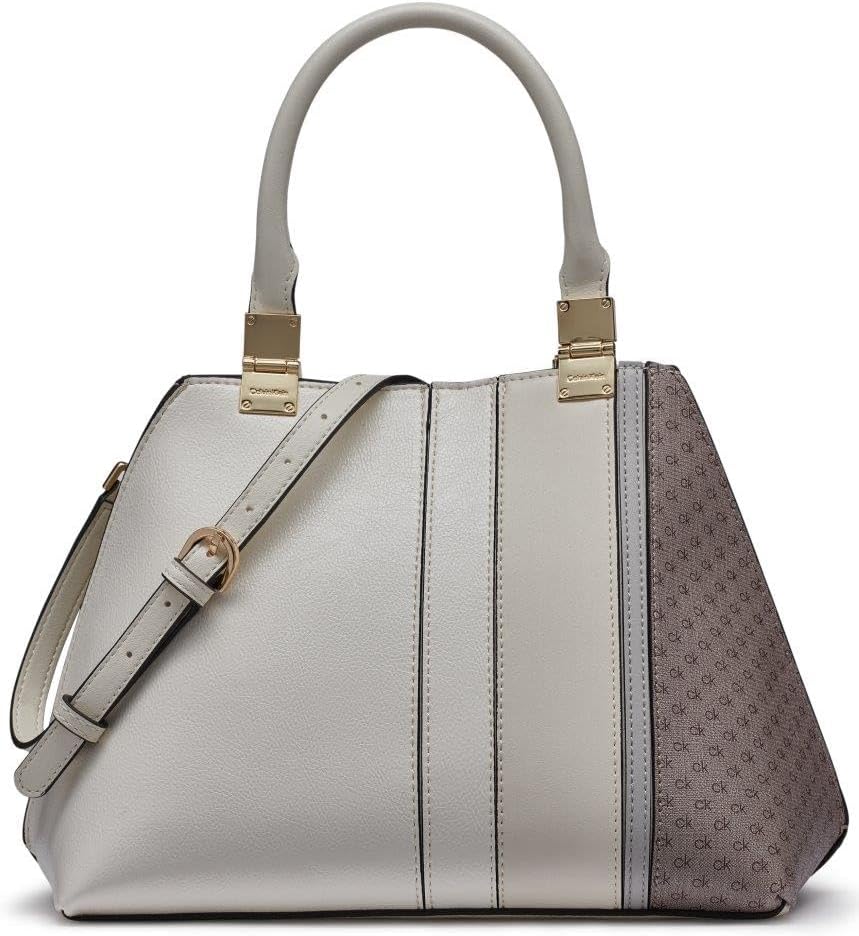 Calvin Klein womens Granite Geometric Satchel – 2 in 1, Vegan Leather, 2 Pockets