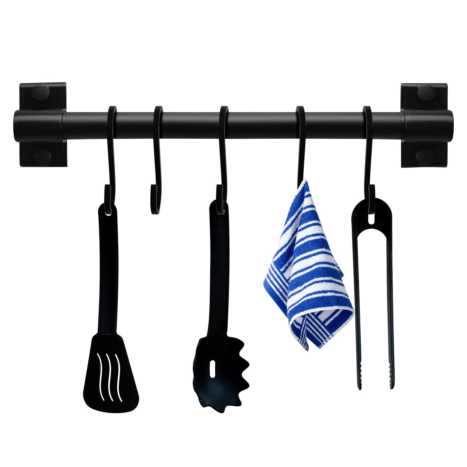 FuninCrea Kitchen Rail Pan Hanger, 30cm Aluminum Kitchen Utensil Rail with 5 Movable Hooks - Image 2
