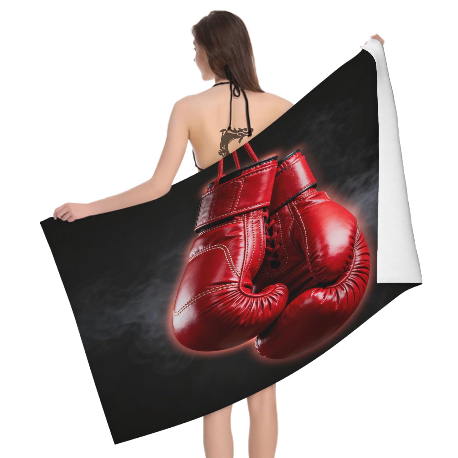 Leichong 3D Boxing Gloves Beach Towel Large Microfiber Soft Quick Dry for Adults, Sports Pattern Bath Towel Lightweight Soft Absorbent for Travel Swimming Pool Sports, 80 x 160 cm