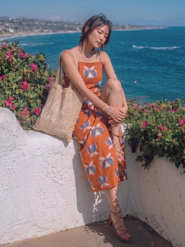 Image of Varanga Women's Rust Orange Batik Print Cotton Maxi Dress with Lace-Up Back