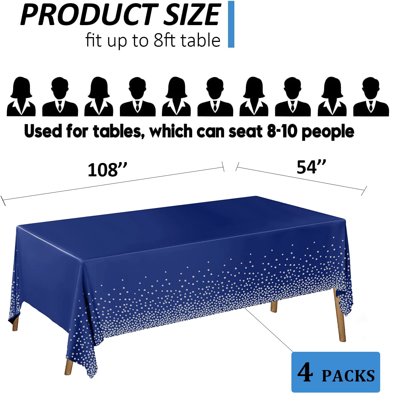 XIAMOOR 4 Pack Navy Blue Tablecloth Plastic, Table Cover for Parties, Dot Confetti Pattern Table Covers for Rectangle Tables, Fit for All Birthday Party, Wedding, Graduation, Anniversary, 54