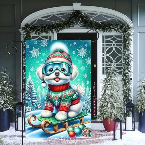 Image of BlissYard Garden Flag Maltese Snowflakes Winter 12x18 Inch Polyester