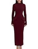 Women's Long Sleeve Mock Turtle Neck Bodycon Back Slit Club Party Long Pencil Dress