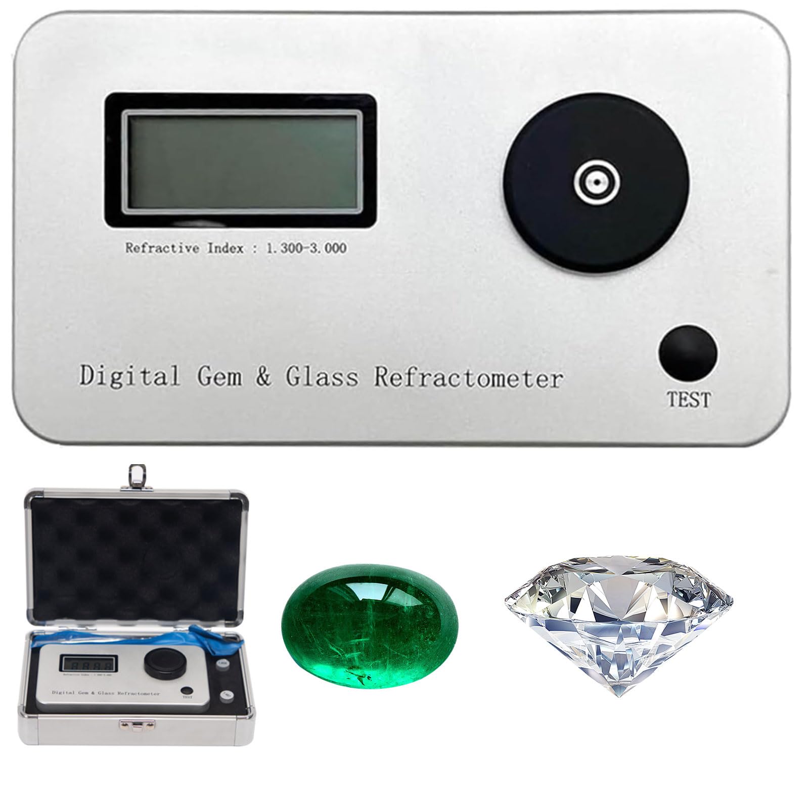 Refractómetro digital con LCD, índice de refracción 1.300-3.000, precisión 0.001 para pruebas de joyería, jade y cristal