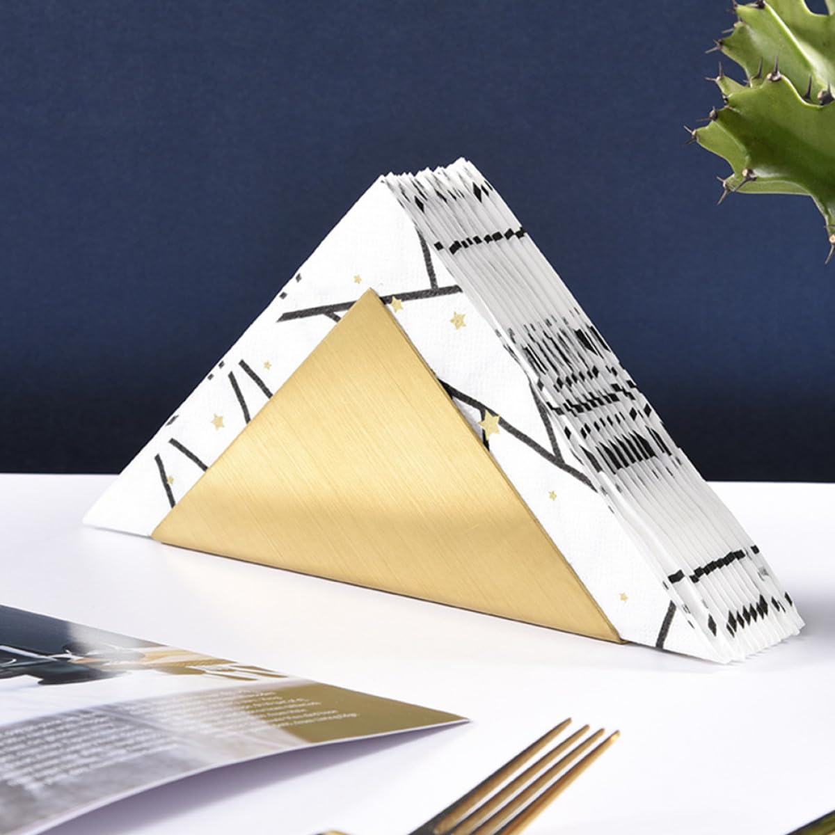 Servilleteros de Mesa de Acero Inoxidable 2 Unidades, Soporte Triangular Metálico Negro y Dorado, para Cocina, Restaurante y Cafetería, Dispensador Servilletas de Papel Resistente