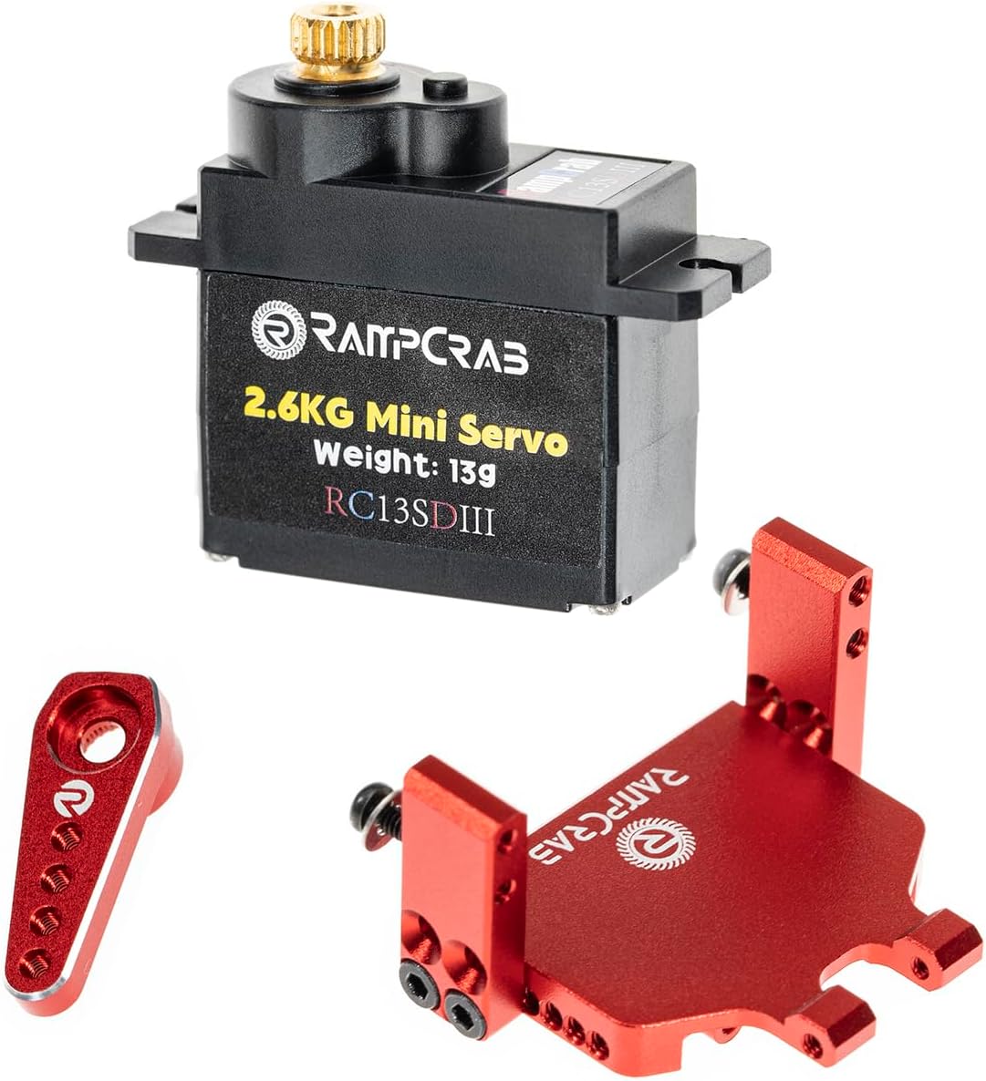 RC Steering Servo with Servo Mount Bracket and Servo Horn for SCX24 AX24, RC Car Model Parts, Upgrade Parts for Axial AX24 SCX24 1/24 RC Crawler (Red Horn)